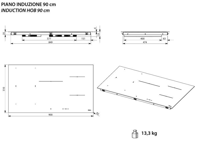 Falmec PIANO INDUZIONE BLACK MATT 90x51